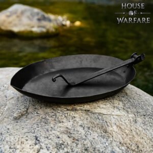 Foldable Hand-Forged Iron Campfire Pan Medieval Oval Skillet for LARP Feasts & Outdoor Cooking