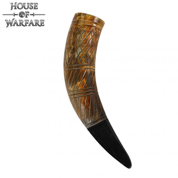 Genuine Drinking Horn with Hand-Carved Design