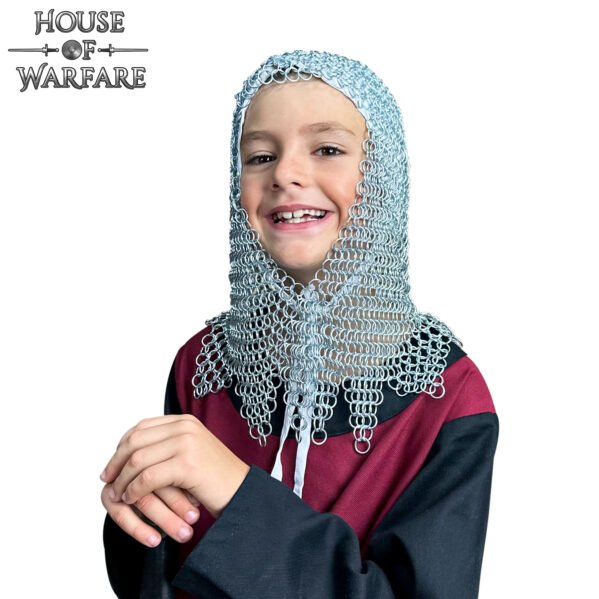 Chainmail V-face Coif for Kids Butted Mild Steel 10mm 16g - Image 4