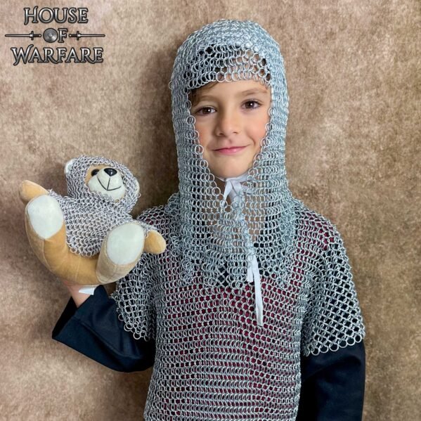 Chainmail V-face Coif for Kids Butted Mild Steel 10mm 16g - Image 5