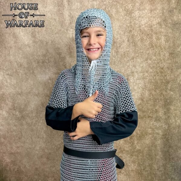 Chainmail V-face Coif for Kids Butted Mild Steel 10mm 16g - Image 6