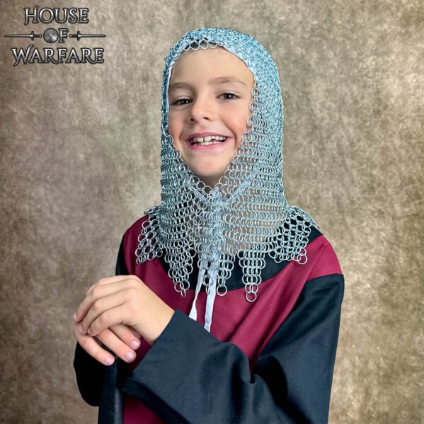 Chainmail V-face Coif for Kids Butted Mild Steel 10mm 16g