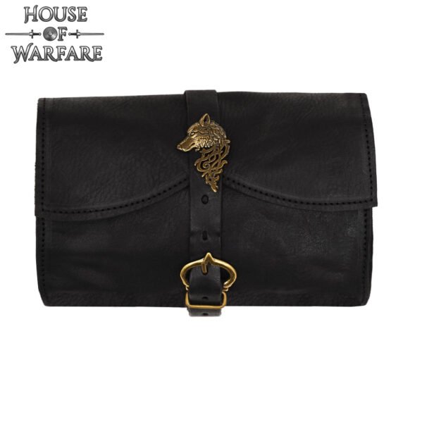 Medieval Leather Pouch – Spanish Design with Brass Wolf Emblem for LARP & Fantasy - Image 5
