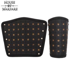 Medieval Leather Bracers with Brass Rivets & Corded Closure – Authentic Arm Protection for LARP, Fantasy.