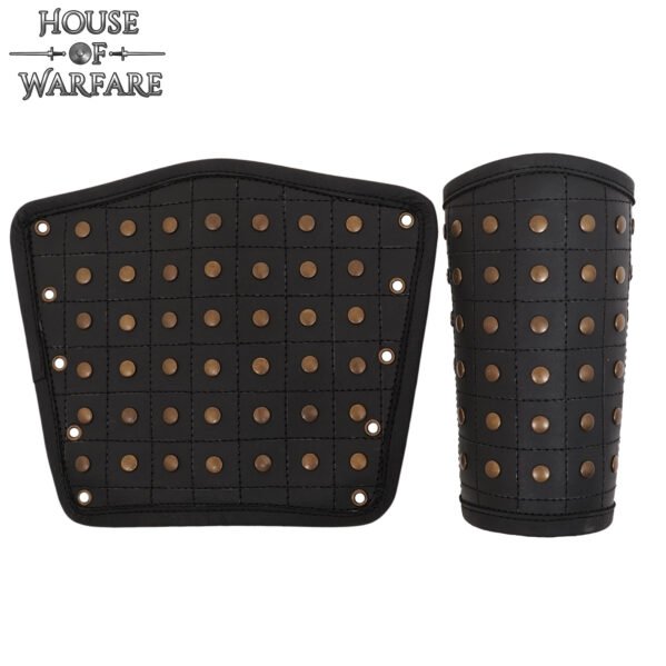 Medieval Leather Bracers with Brass Rivets & Corded Closure – Authentic Arm Protection for LARP, Fantasy.