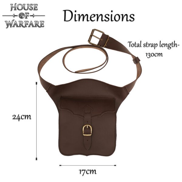 Spanish Design Late Medieval Leather Belt Pouch with Brass Buckle – Wide Panel LARP Pouch - Image 4