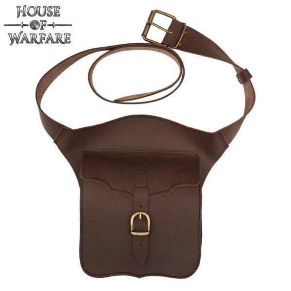 Spanish Design Late Medieval Leather Belt Pouch with Brass Buckle – Wide Panel LARP Pouch - Image 3