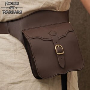Spanish Design Late Medieval Leather Belt Pouch with Brass Buckle – Wide Panel LARP Pouch