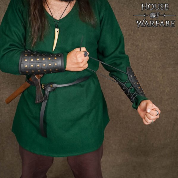 Medieval Leather Bracers with Brass Rivets & Corded Closure – Authentic Arm Protection for LARP, Fantasy. - Image 2