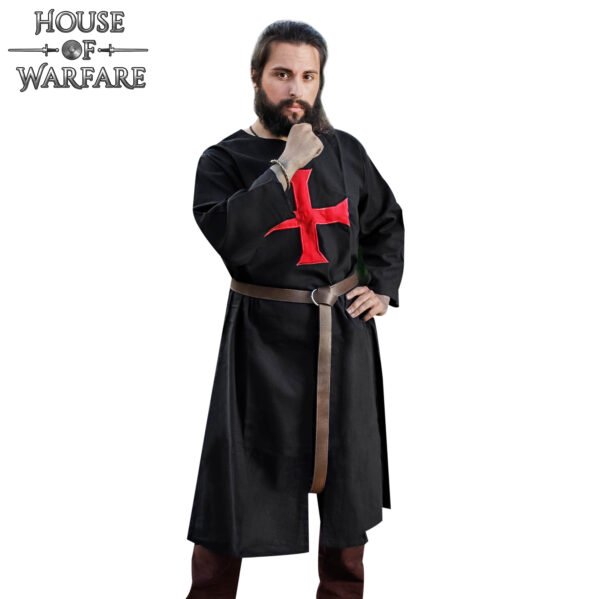 Templar Knight Crusader Tunic Black with Red Cross (12th–13th Century Inspired) - Image 4