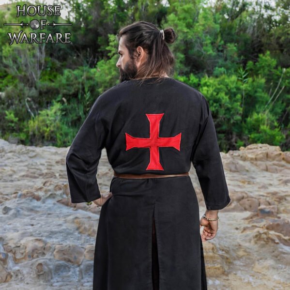 Templar Knight Crusader Tunic Black with Red Cross (12th–13th Century Inspired) - Image 6