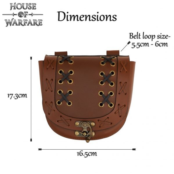 LARP-Ready Medieval Leather Pouch with Cross-Laced Detailing and Brass Clasp Belt Bag for Costumes - Image 3