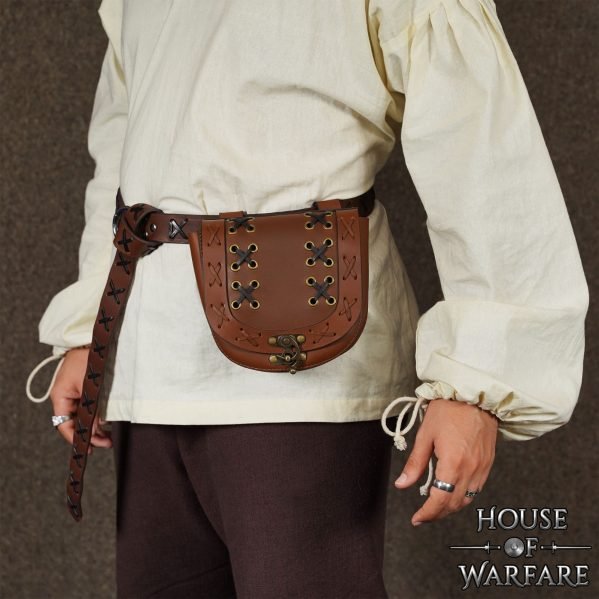 LARP-Ready Medieval Leather Pouch with Cross-Laced Detailing and Brass Clasp Belt Bag for Costumes - Image 5