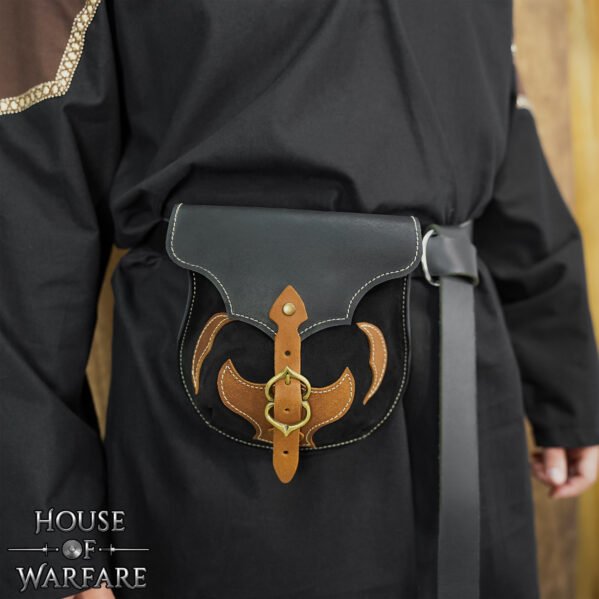 Spanish Design Medieval Leather Pouch Brass Buckle & Appliqué  LARP Ready - Image 2