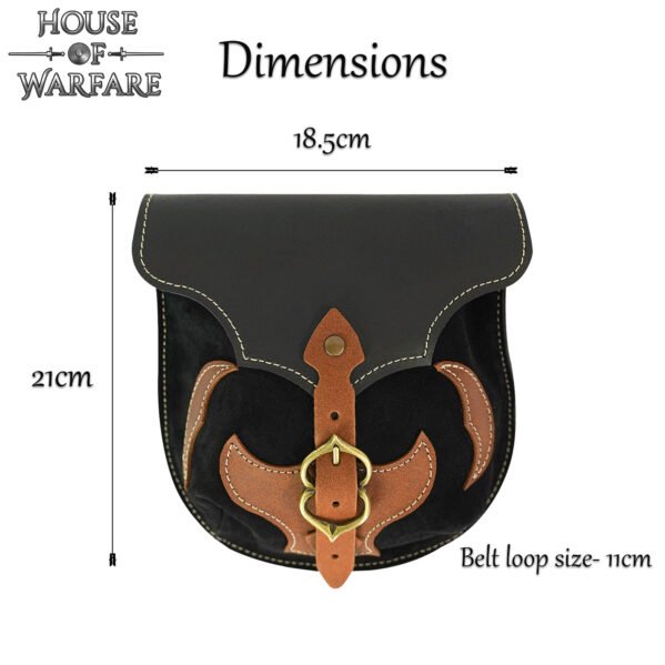 Spanish Design Medieval Leather Pouch Brass Buckle & Appliqué  LARP Ready - Image 3