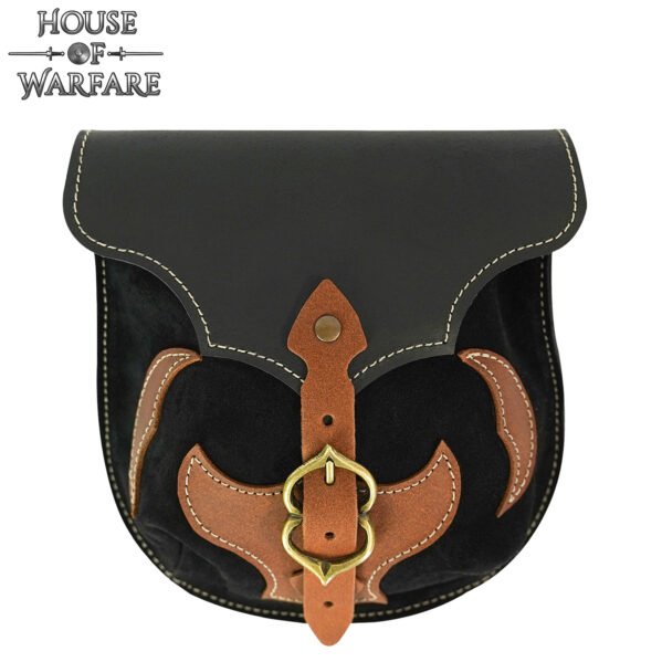 Spanish Design Medieval Leather Pouch Brass Buckle & Appliqué  LARP Ready - Image 4
