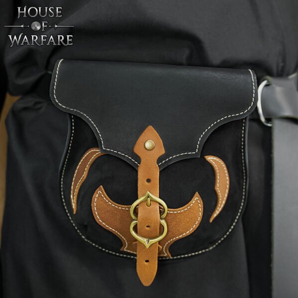 Spanish Design Medieval Leather Pouch Brass Buckle & Appliqué  LARP Ready