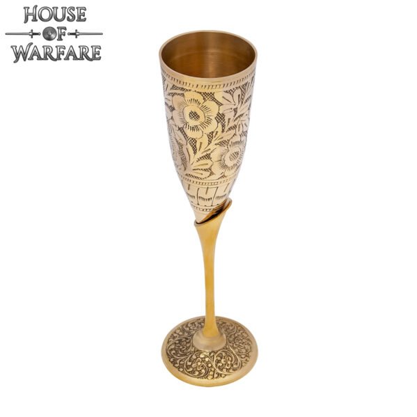 Engraved Brass Goblet Chalice with Floral Motif, Medieval Handcrafted Décor - Image 5