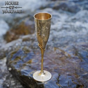 Engraved Brass Goblet Chalice with Floral Motif, Medieval Handcrafted Décor