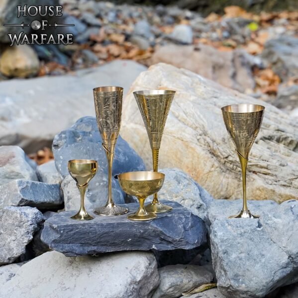 Engraved Brass Goblet Chalice with Floral Motif, Medieval Handcrafted Décor - Image 4