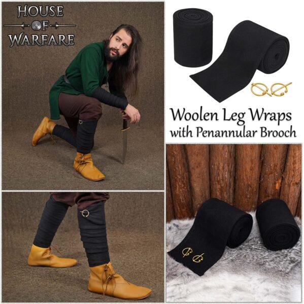 Medieval Cotton Leg Wraps with Brass Fibula - Winingas Pair - Image 27