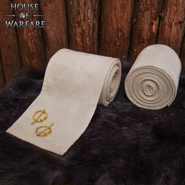 Medieval Cotton Leg Wraps with Brass Fibula - Winingas Pair - Image 33