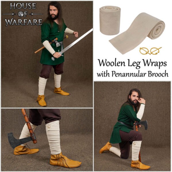 Medieval Cotton Leg Wraps with Brass Fibula - Winingas Pair - Image 34