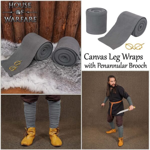 Medieval Cotton Leg Wraps with Brass Fibula - Winingas Pair - Image 20