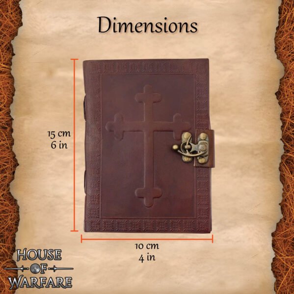 Handmade Leather Journal with Celtic Cross Embossing- Brass Lock - Image 3