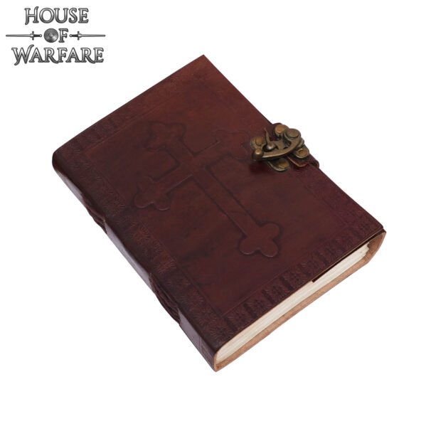 Handmade Leather Journal with Celtic Cross Embossing- Brass Lock - Image 5