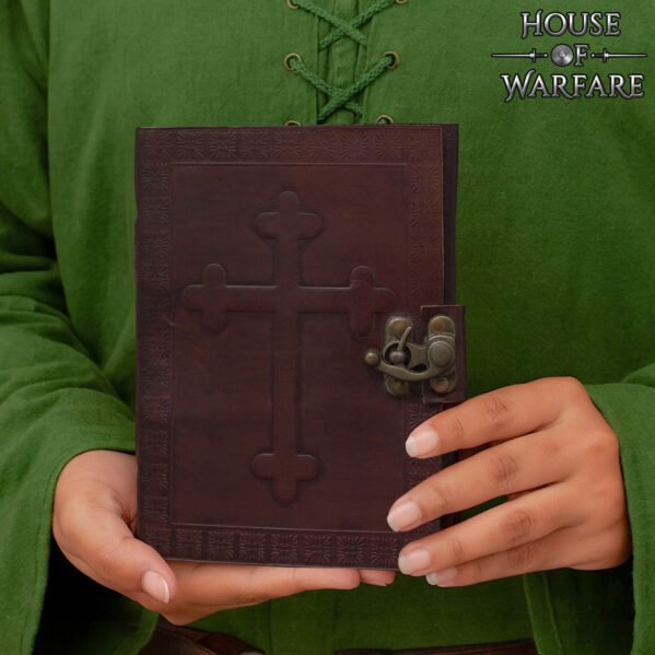 Handmade Leather Journal with Celtic Cross Embossing- Brass Lock