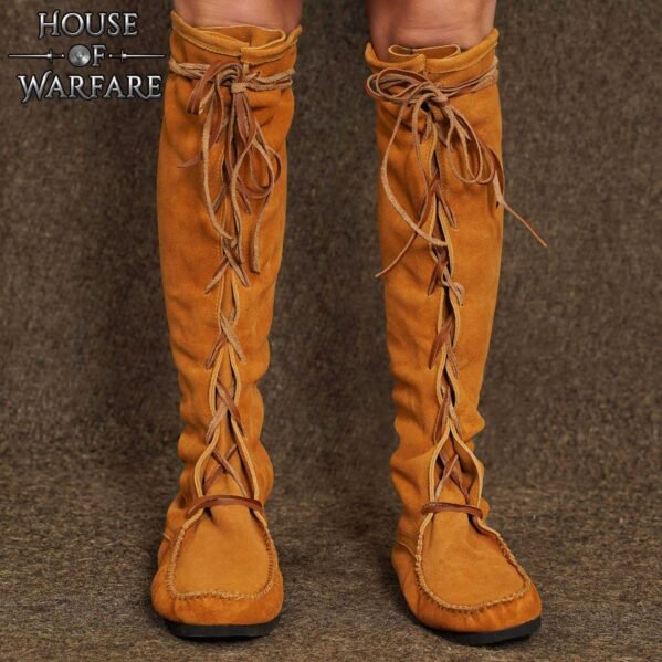Medieval Suede Lace-Up Long Boots 9th to 15th Century Design - Image 9