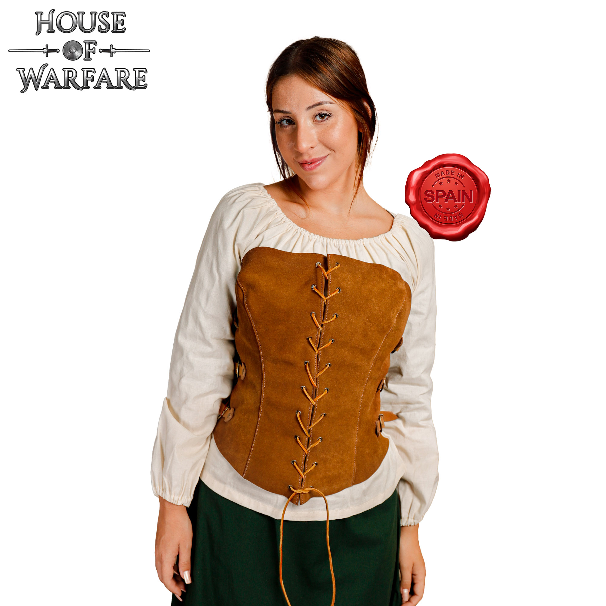 Medieval princess corset in suede, brown ⚔️ Medieval Shop