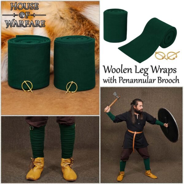 Medieval Cotton Leg Wraps with Brass Fibula - Winingas Pair - Image 7