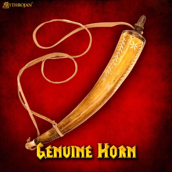 18th Century Hand Carved Genuine Powder Horn with Leather Strap - Image 2