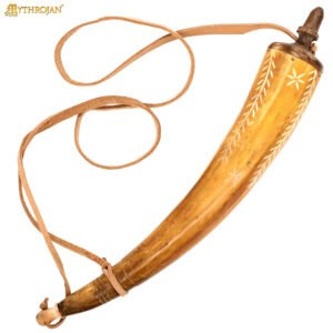 18th Century Hand Carved Genuine Powder Horn with Leather Strap
