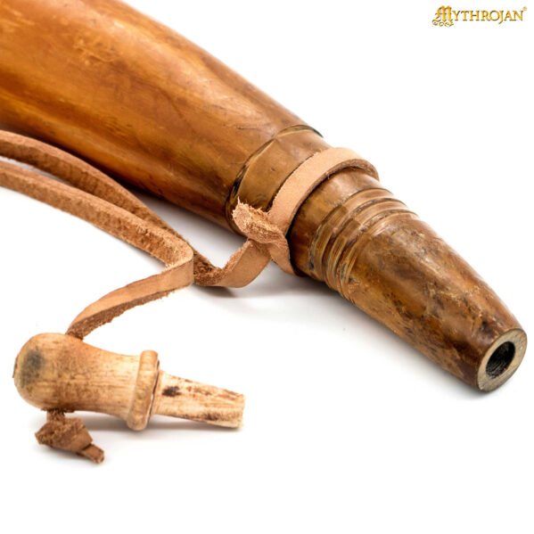 18th Century Hand Carved Genuine Powder Horn with Leather Strap - Image 6