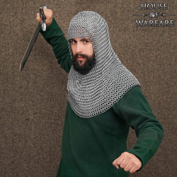Medieval Chainmail Coif 14 Gauge 10 mm Butted Aluminium with Rubber Rings - Image 6