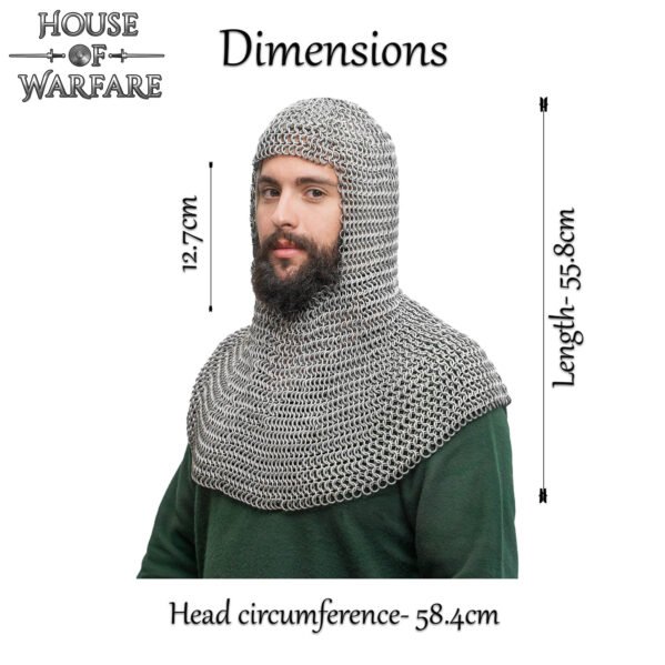 Medieval Chainmail Coif 14 Gauge 10 mm Butted Aluminium with Rubber Rings - Image 3