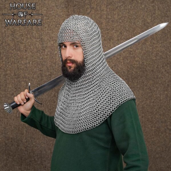 Medieval Chainmail Coif 14 Gauge 10 mm Butted Aluminium with Rubber Rings