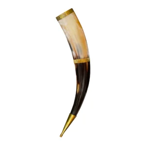 Medieval Viking Drinking Horn with Brass Trim