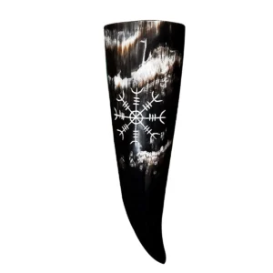 Black Viking Drinking Horn with Aegishjalmur Symbol