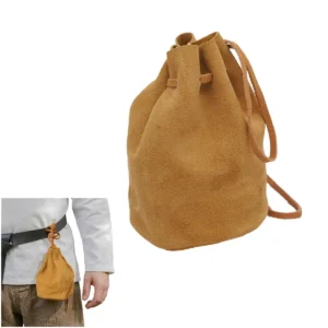 Medieval Drawstring Pouch of Suede Leather